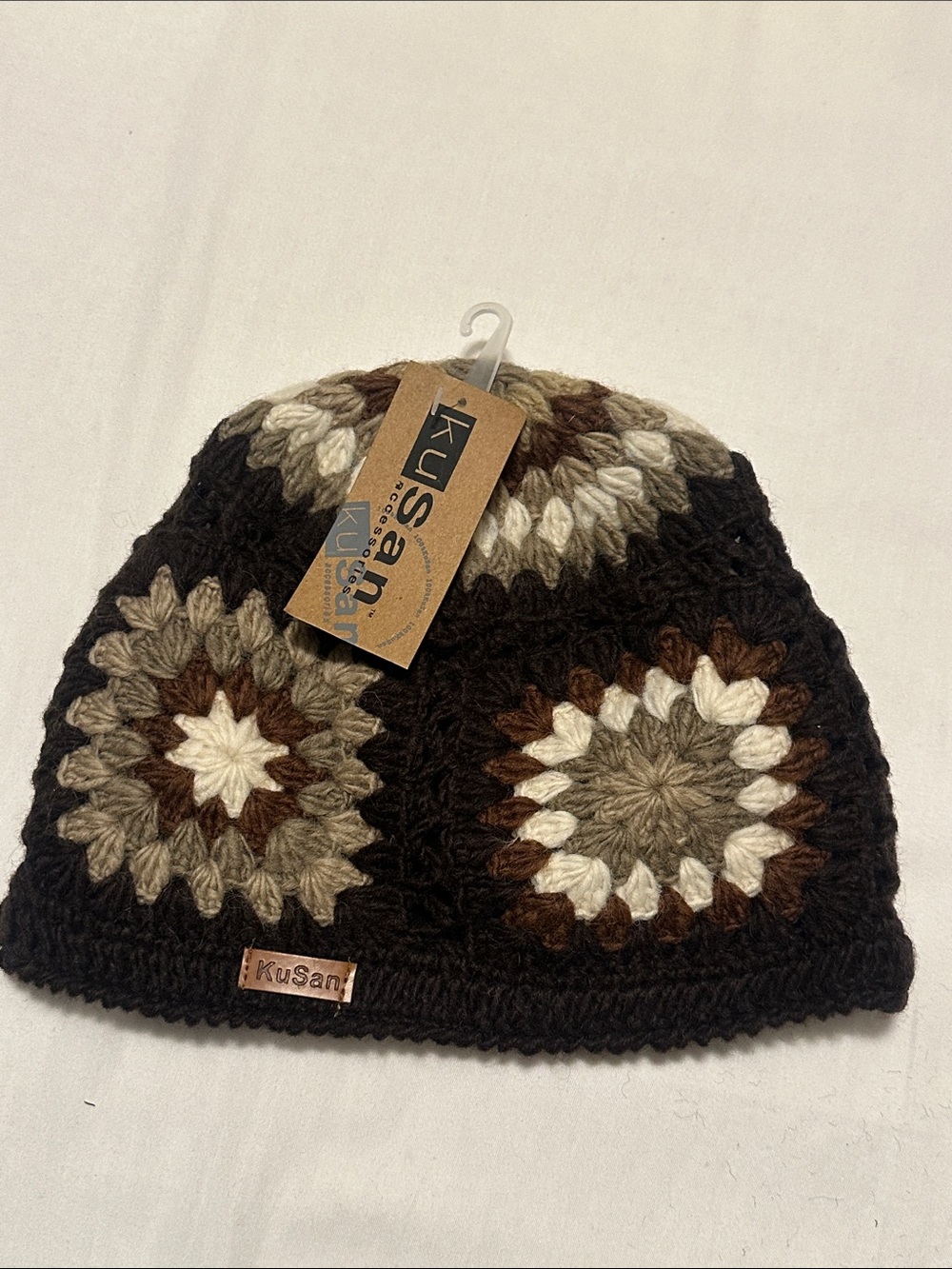 Brown & Cream Crochet Patchwork Beanie